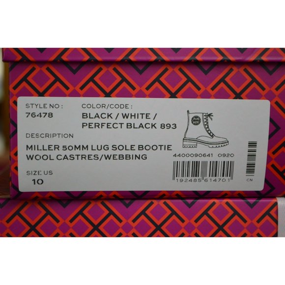 New Tory Burch MILLER Lug Sole Tweed Leather 50 mm Bootie Combat Boots - Picture 12 of 13